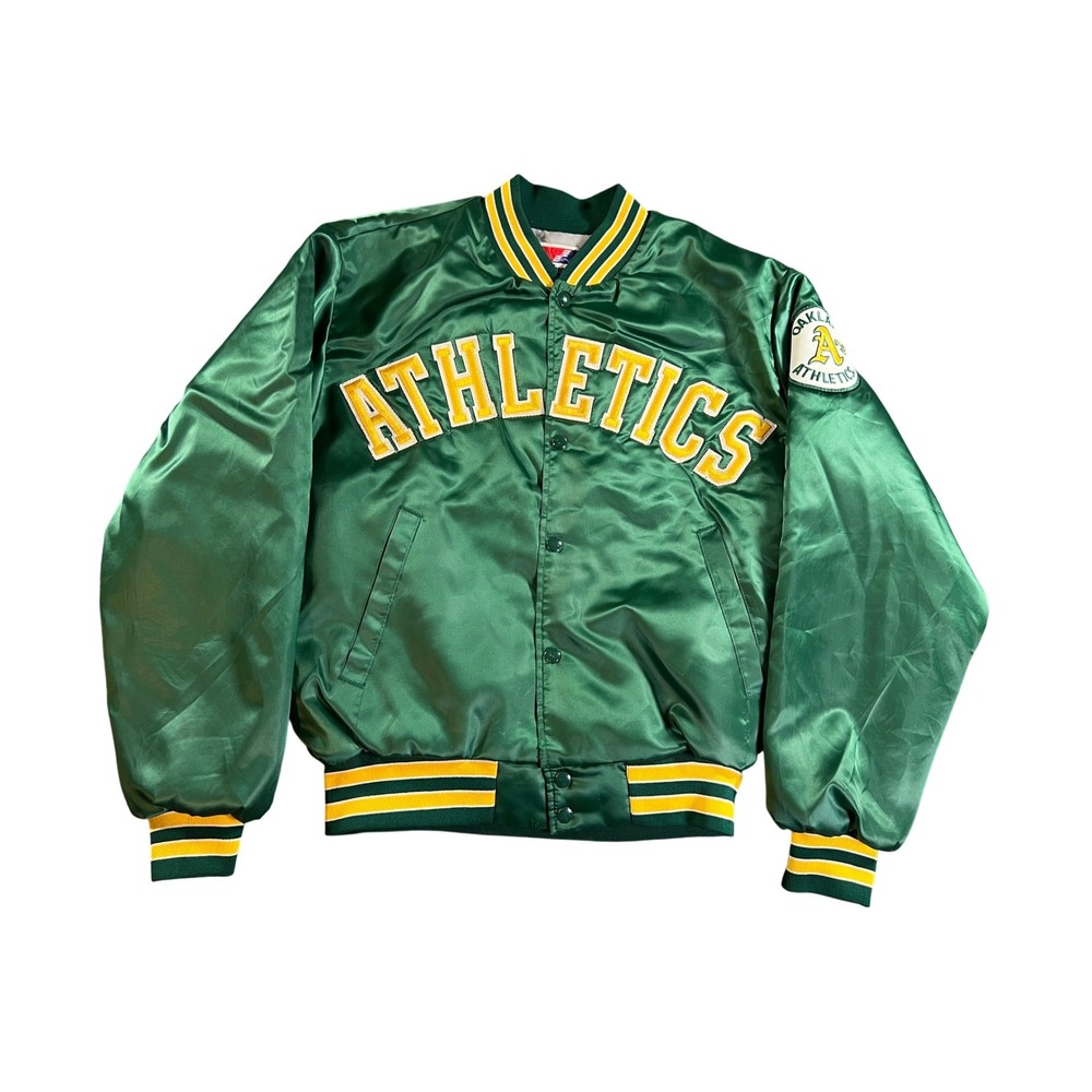 Vintage Swingster Oakland Athletics Jacket Mens Large Green Satin Varsity Bomber